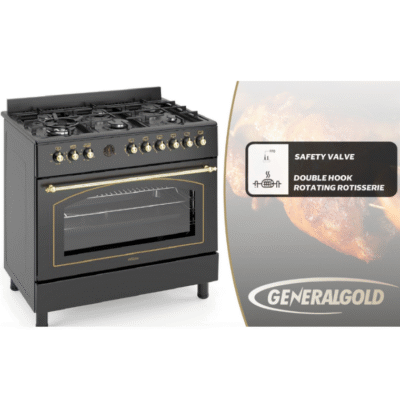 GeneralGold GG9S60GF-CSARB (90×60, 6 brûleurs, fonte, noir mat)