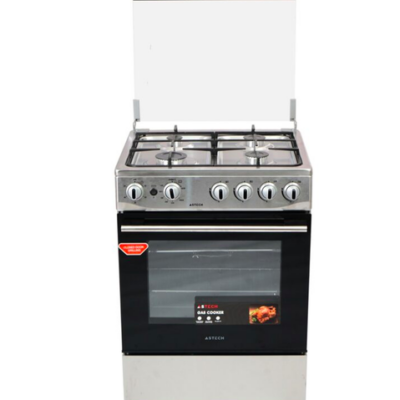 CUISINIERE ASTECH 4FEUX 60X60 + FOUR A GAZ FULL OPTION GRIS CK63DA010